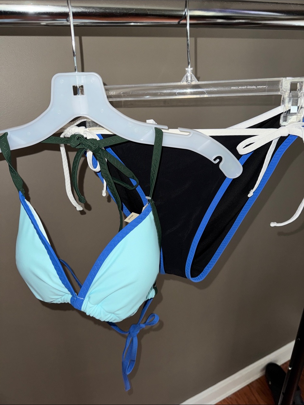 aerie Blue, Green & Black Triangle Tie Bikini - Top L and bottom XL